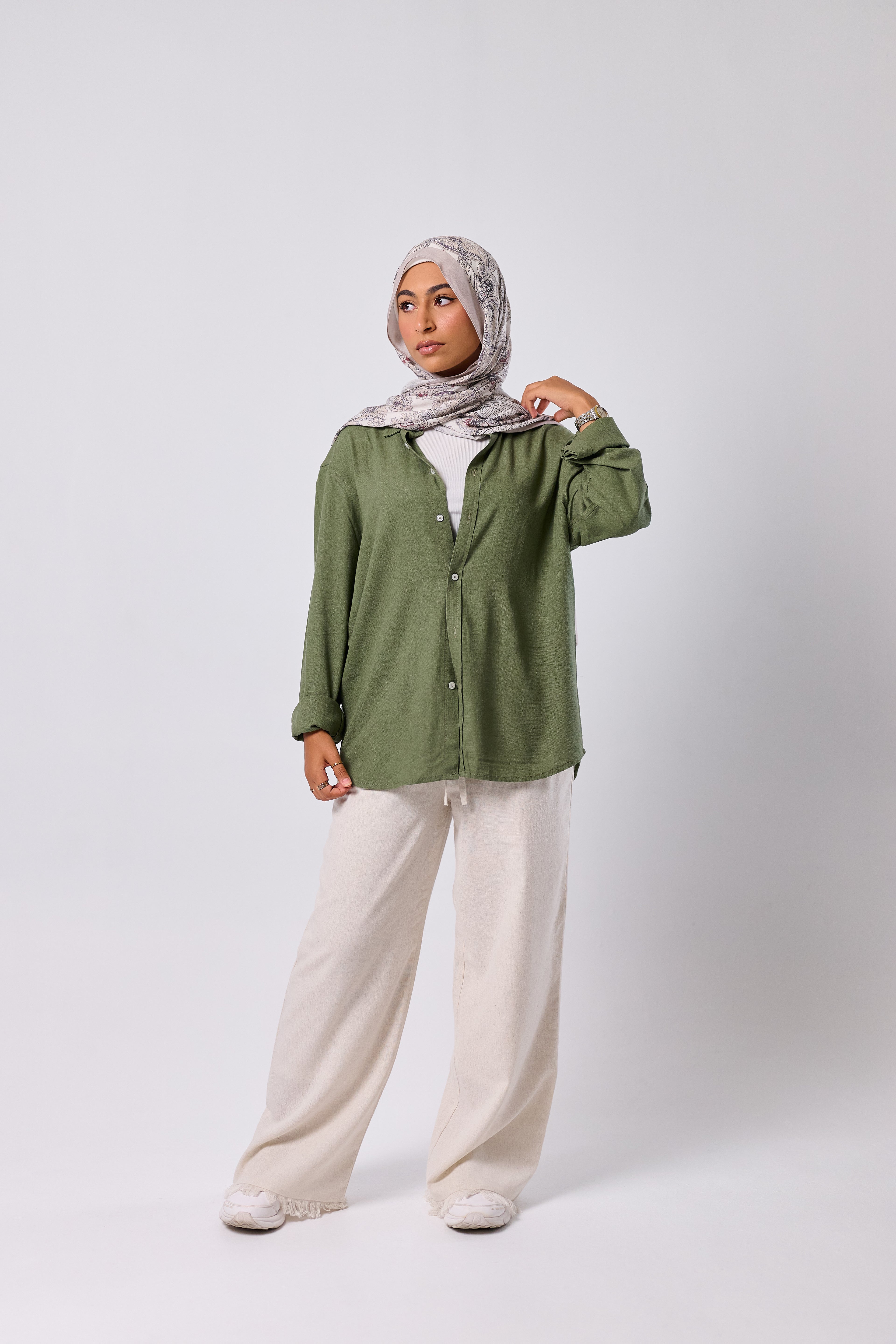OLIVE GREEN - LINEN SHIRT