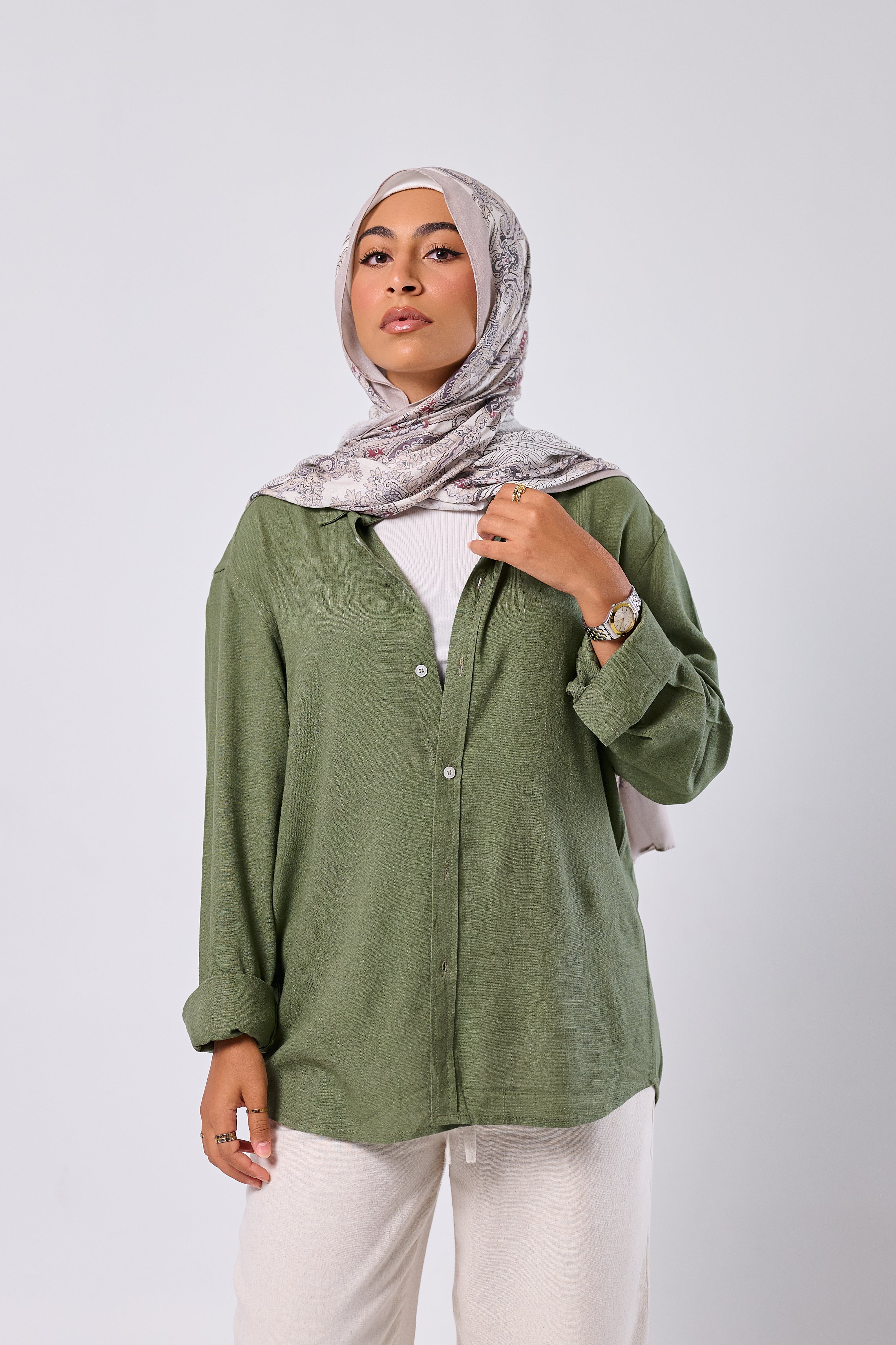 OLIVE GREEN - LINEN SHIRT