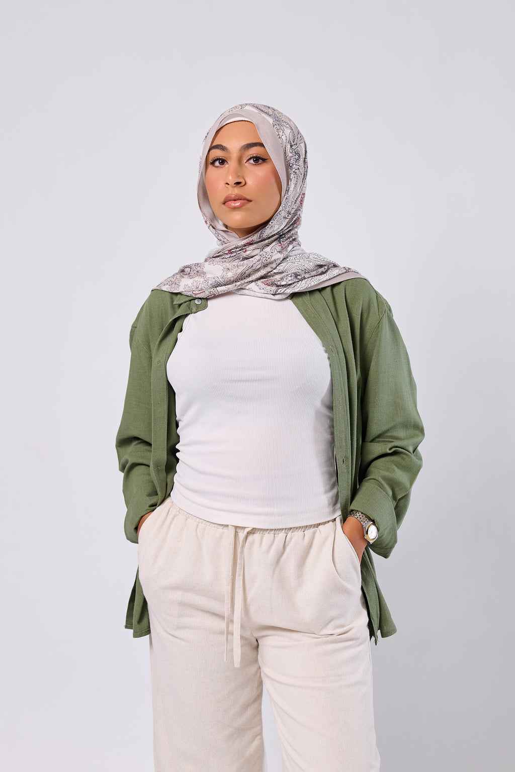 LINEN-BLEND DRAWSTRING TROUSERS