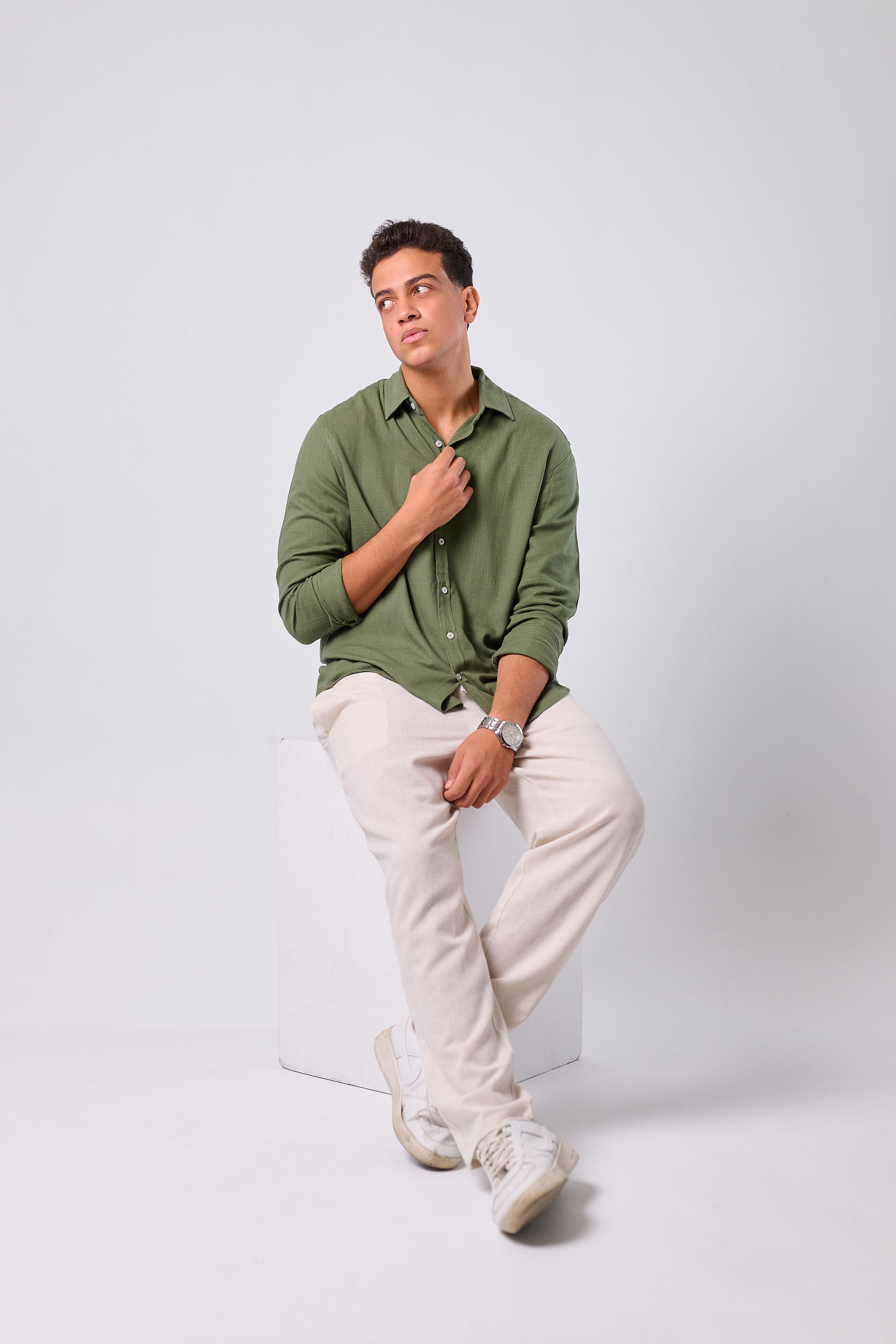 OLIVE GREEN - LINEN SHIRT
