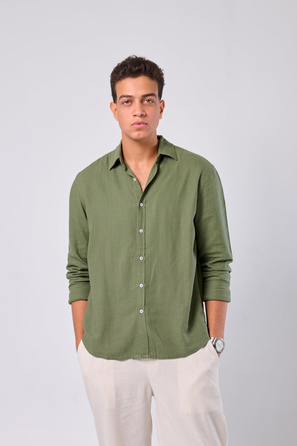OLIVE GREEN - LINEN SHIRT
