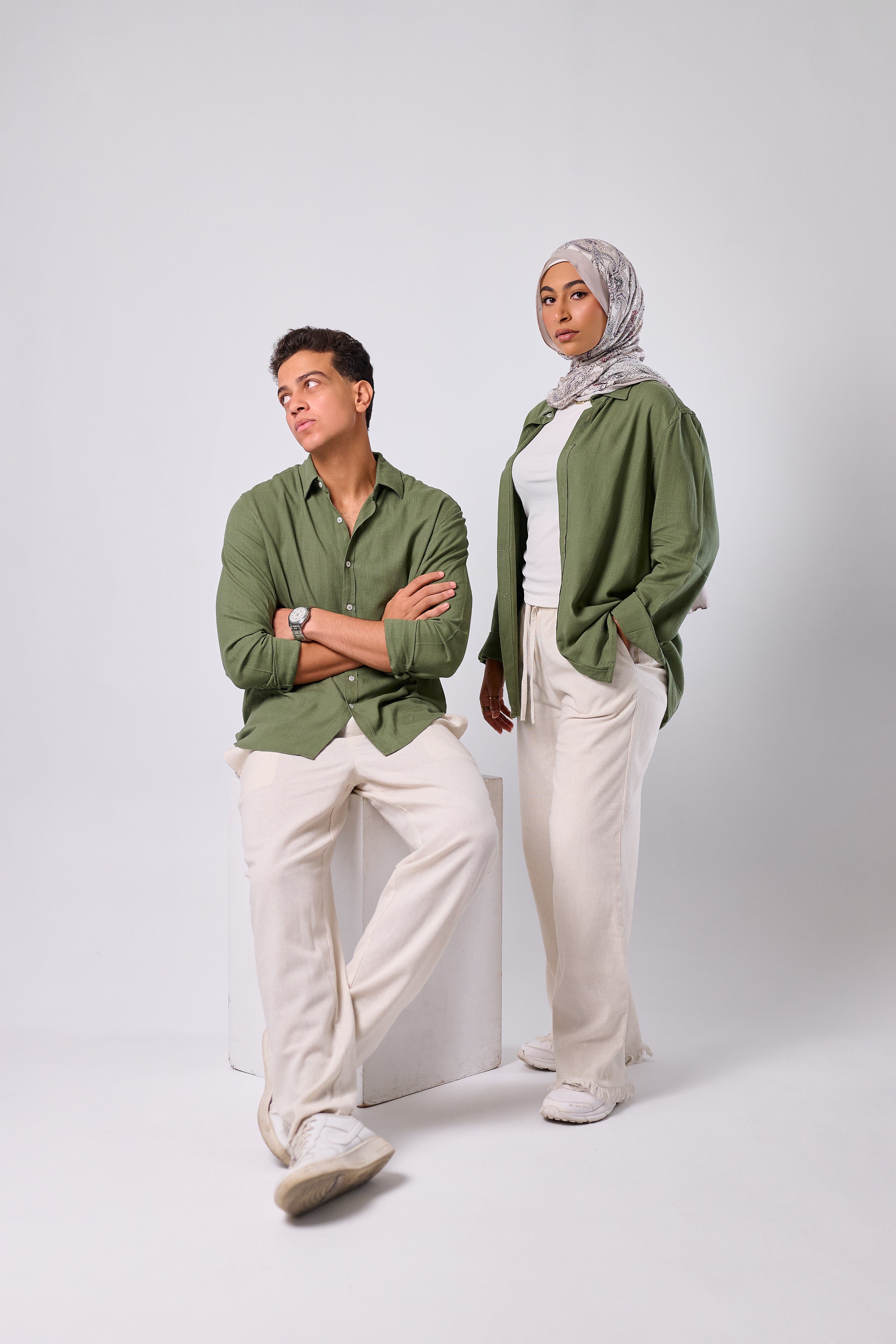 OLIVE GREEN - LINEN SHIRT