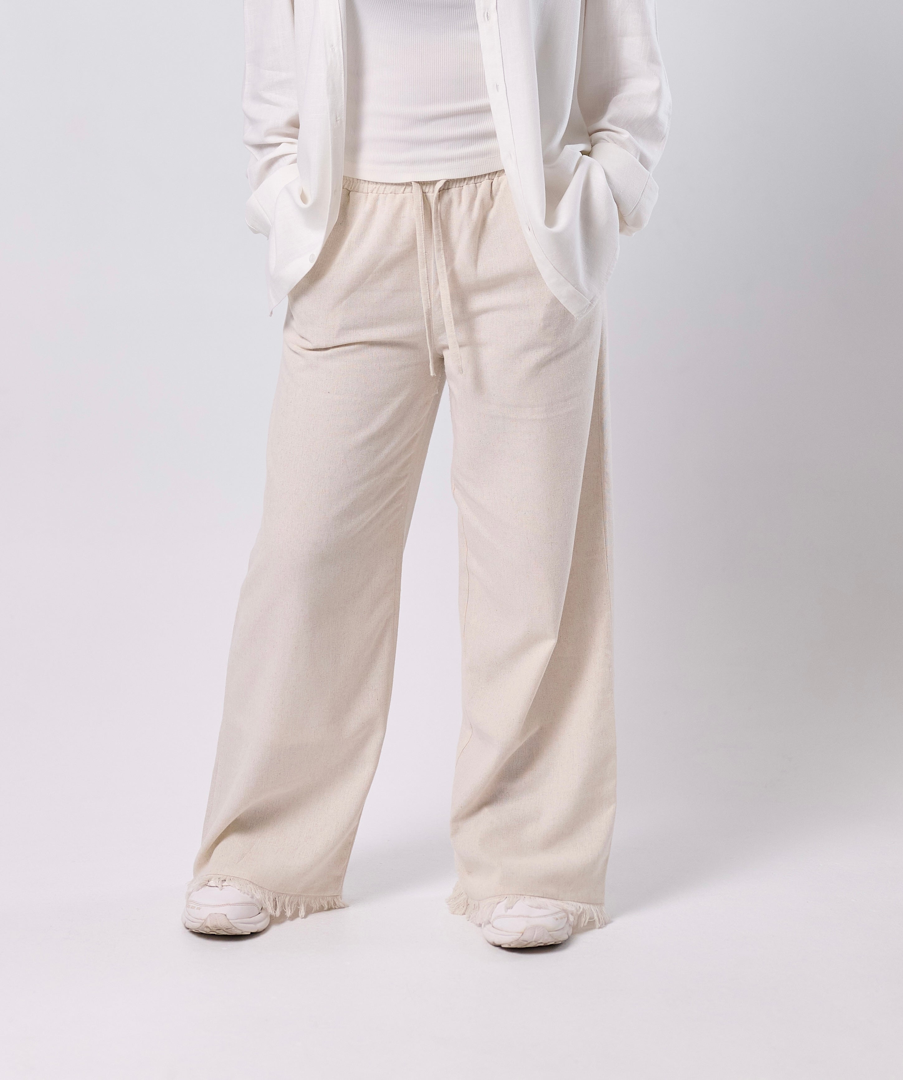 LINEN-BLEND DRAWSTRING TROUSERS