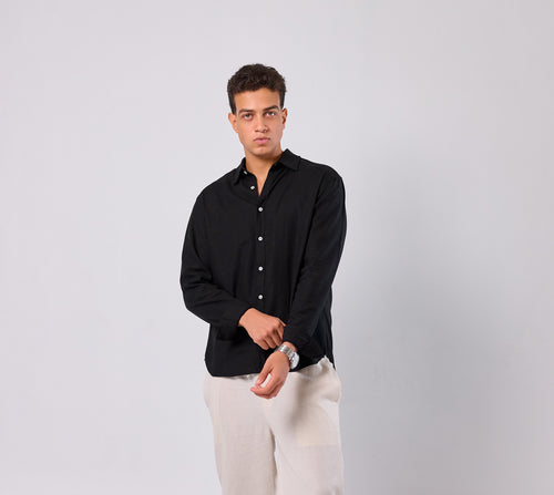 BLACK- LINEN SHIRT