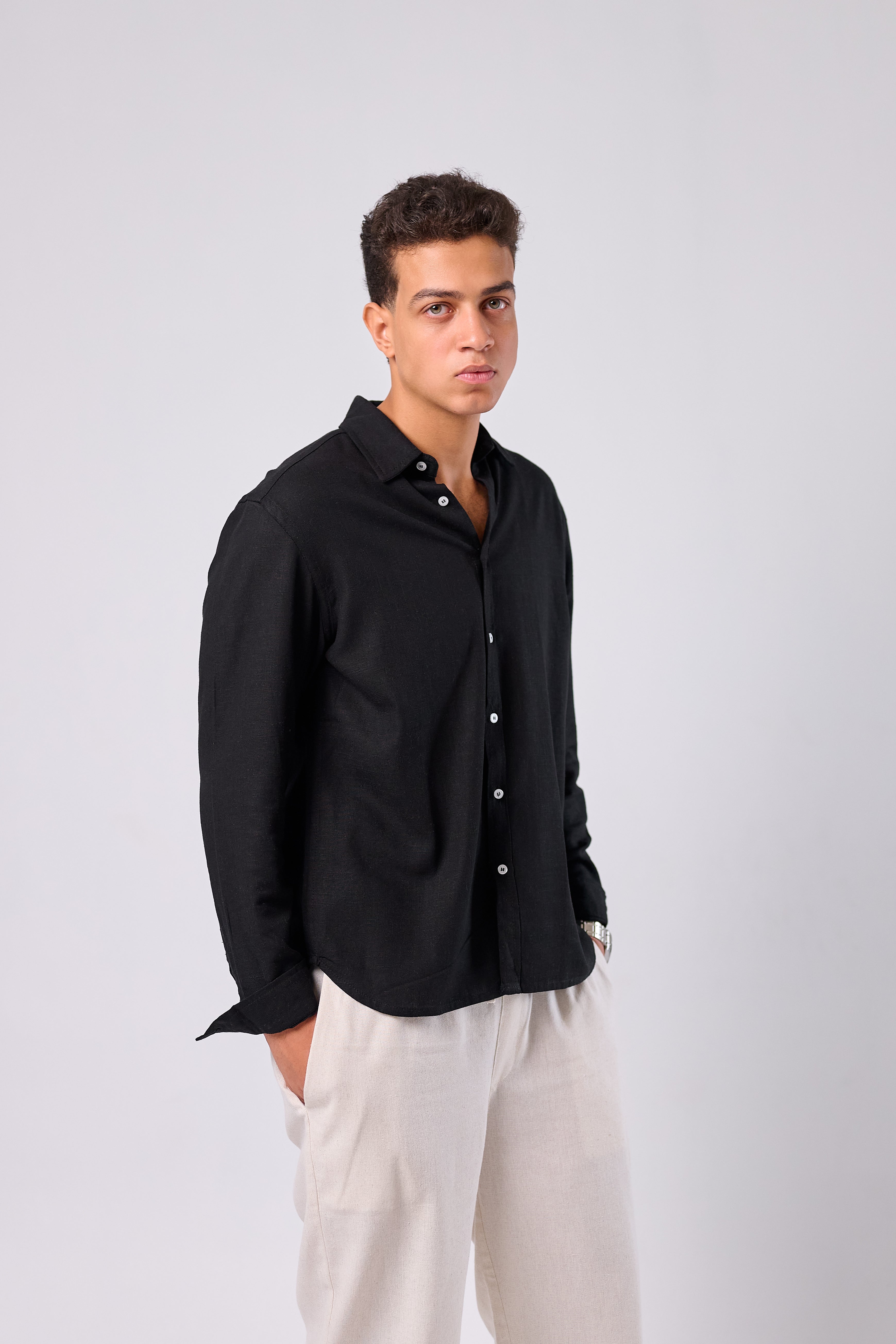 BLACK - LINEN SHIRT